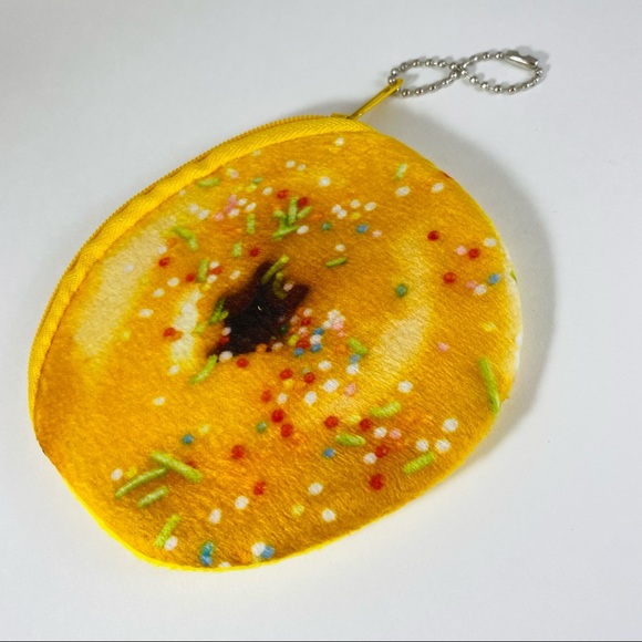 Soft plush yellow sprinkle donut coin purse key chain KAWAII - Picture 2 of 5